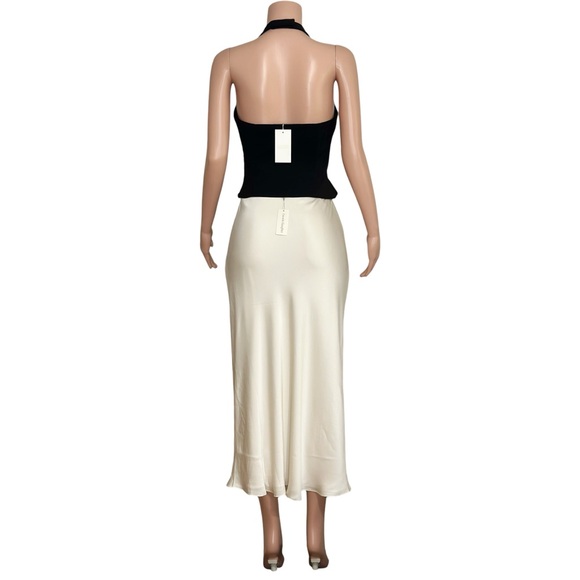 FAVORITE DAUGHTER High Rise Silky Satin Midi Favorite Skirt, Ivory, Small - Picture 10 of 11